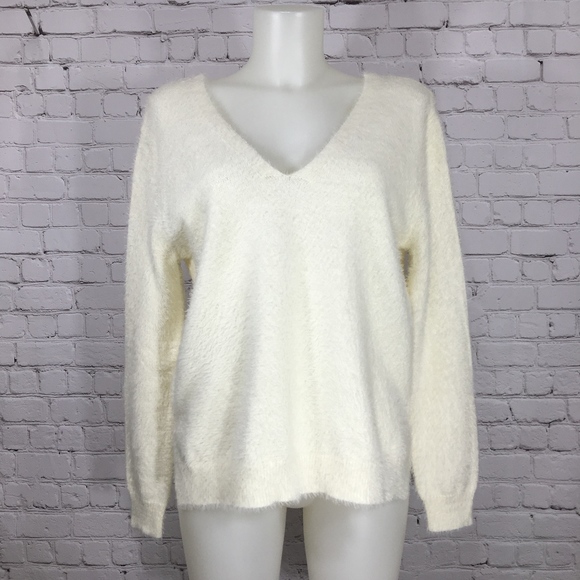 Evereve Sweaters - Cream Eyelash Double V-Neck Sweater